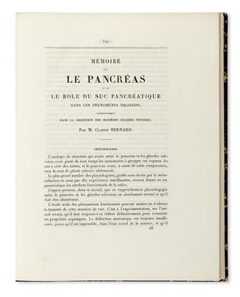 BERNARD, CLAUDE.  Mémoire sur le Pancréas et sur le Role du Suc Pancréatique dans les Phénomènes Digestifs.  1856